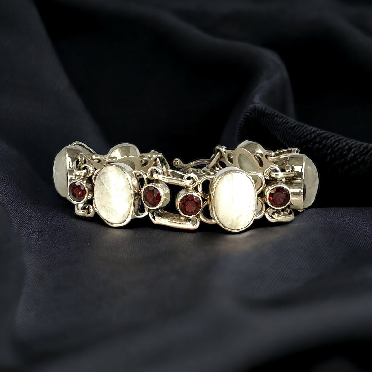 Natural Moonstone & Red Garnet Bracelet - Stunning Bracelet - June Birthstone - January Birthstone - Solid 925 Sterling Silver Bracelet