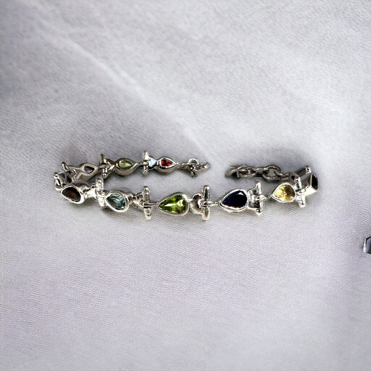 Natural Multi-stone Bracelet - Garnet, Amethyst, Citrine, Blue Topaz, Peridot Bracelet - Gift for Her - Solid 925 Sterling Silver Bracelet