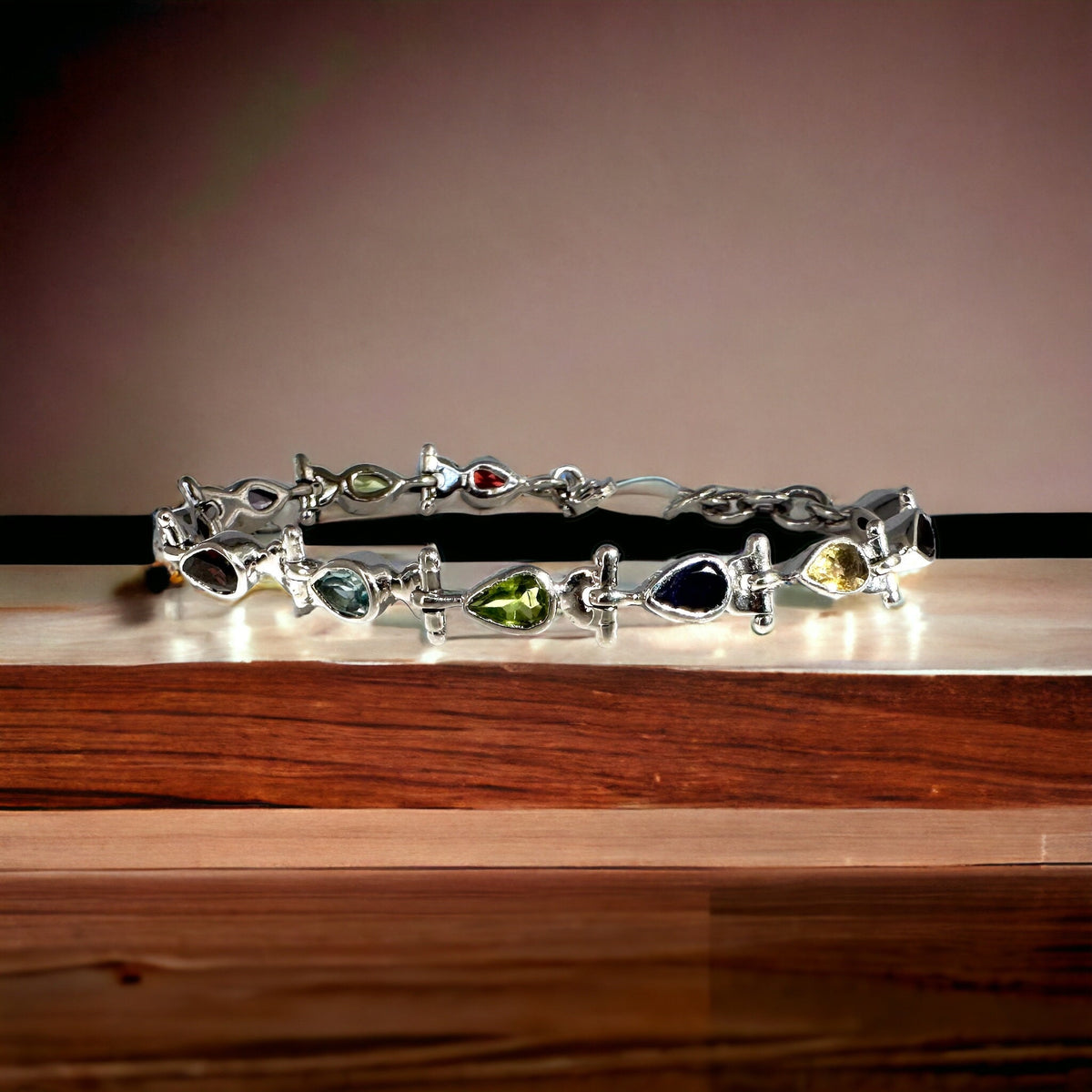 Natural Multi-stone Bracelet - Garnet, Amethyst, Citrine, Blue Topaz, Peridot Bracelet - Gift for Her - Solid 925 Sterling Silver Bracelet