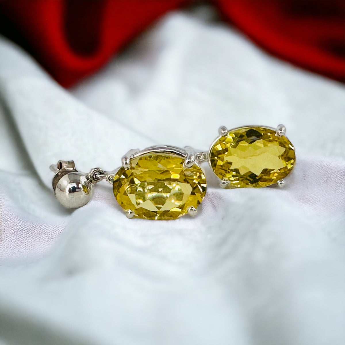 Natural Lemon Topaz and Diamond Earrings - Dangle Earrings - Huge Gemstone Dangle Earrings - Gift for Her - Solid Sterling Silver Earrings