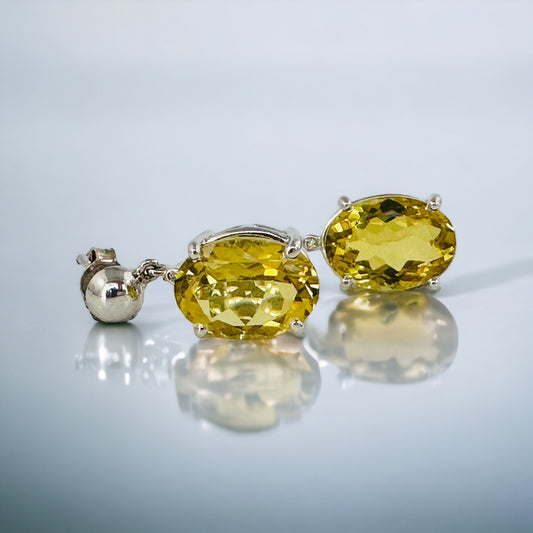 Natural Lemon Topaz and Diamond Earrings - Dangle Earrings - Huge Gemstone Dangle Earrings - Gift for Her - Solid Sterling Silver Earrings