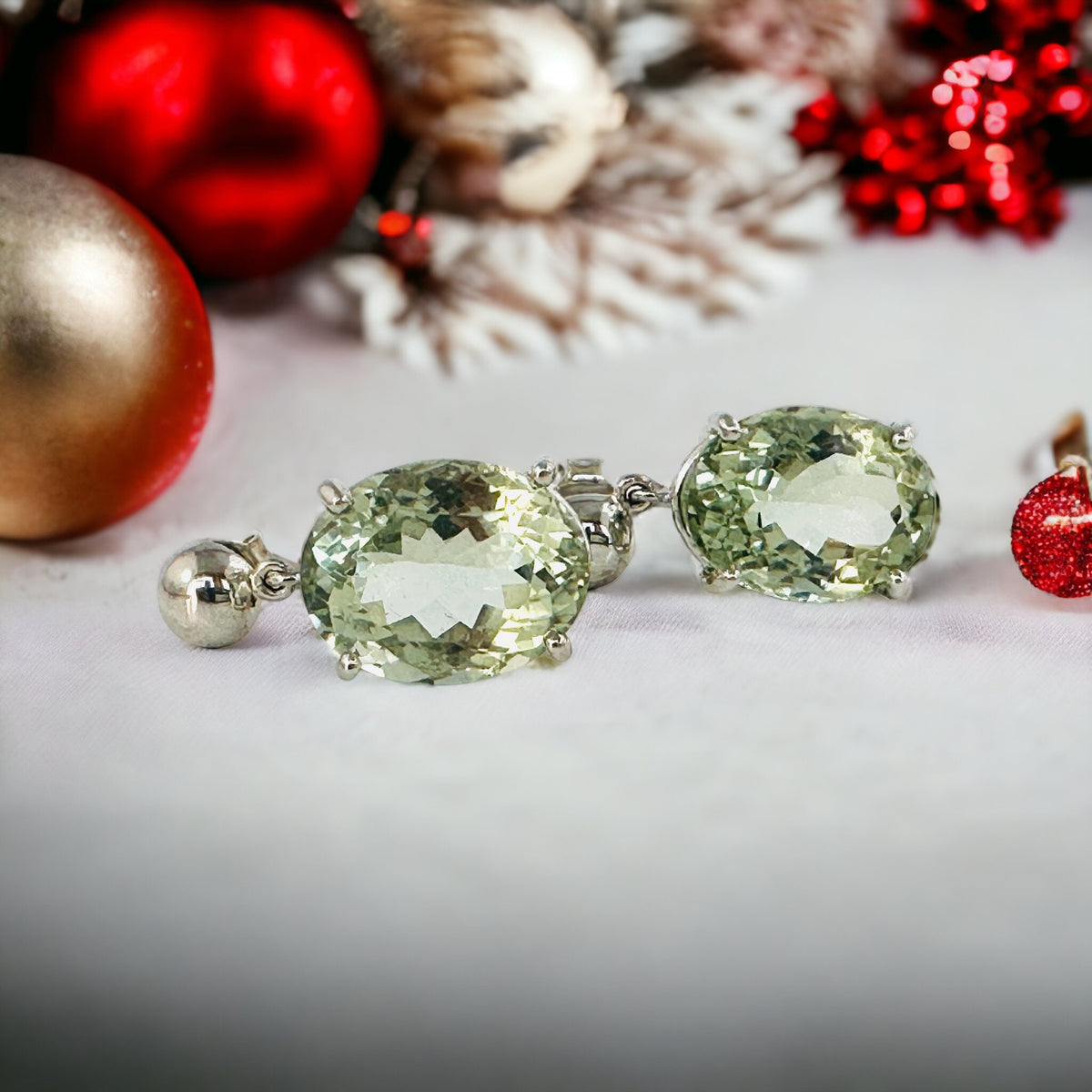 Natural Green Amethyst Dangle Earrings - Big Gemstone Earrings - February Birthstone - Gift for Her - Solid 925 Sterling Silver Earrings