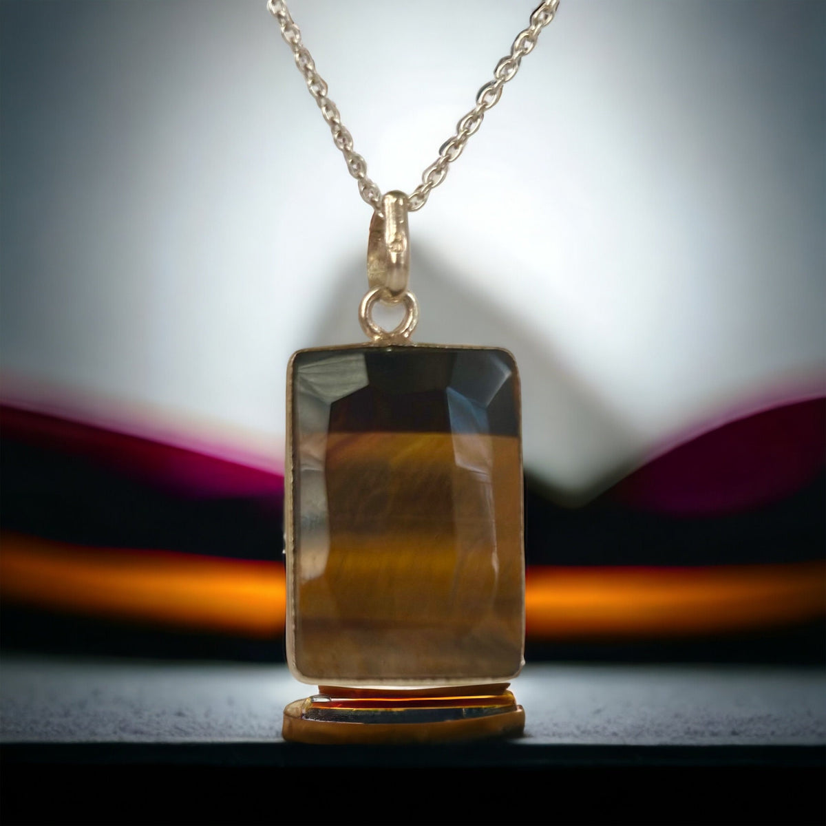 Natural Tiger Eye Pendant - Faceted Tiger Eye Pendant - Unisex Pendant - Women's Pendant - Men's Pendant - Solid 925 Sterling Silver Pendant
