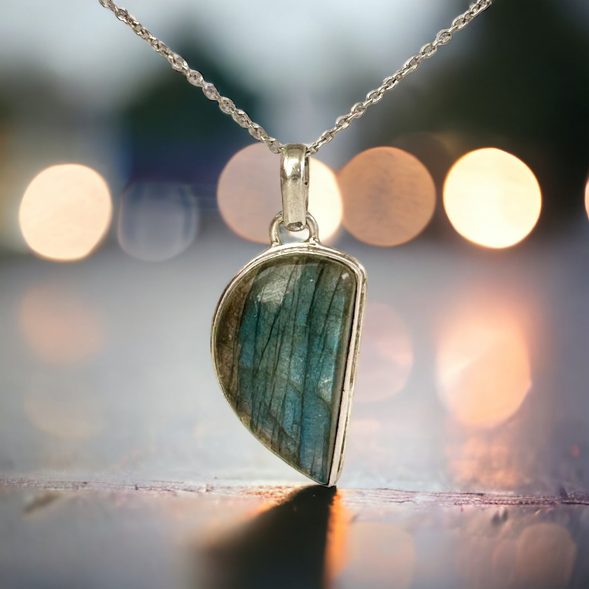 Natural Labradorite Pendant - Stunning Unisex Pendant - Moon shaped Pendant - Gift for Him - Gift for Her - Solid 925 Sterling Silver