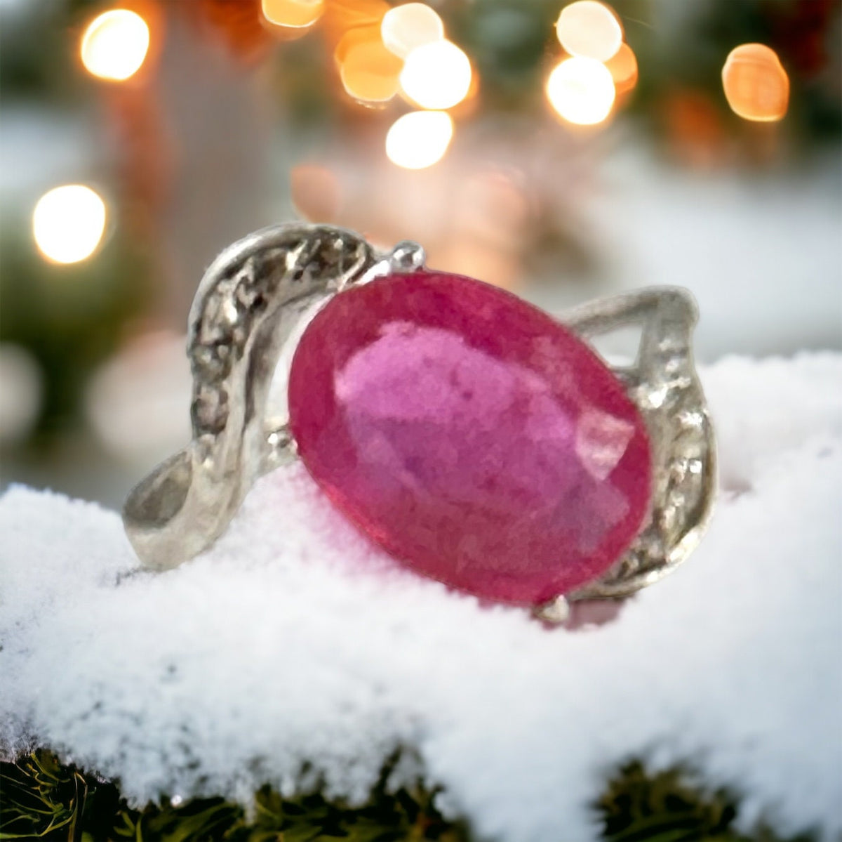 Natural Ruby and Diamond Ring -  Natural Ruby Ring - July Birthstone - Statement Ring - Gift for Her - Size 6.5 - Solid Sterling Silver Ring