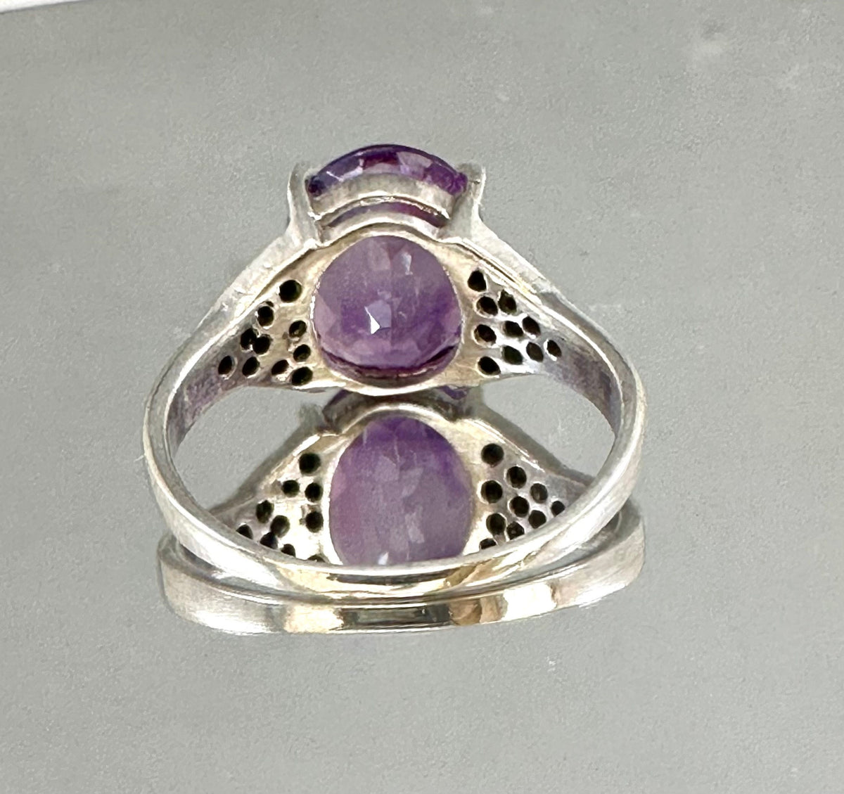 Natural Amethyst and Diamond Ring - Statement Ring - Gemstone Ring - February Birthstone - Size 6.25 Ring - Solid 925 Sterling Silver Ring