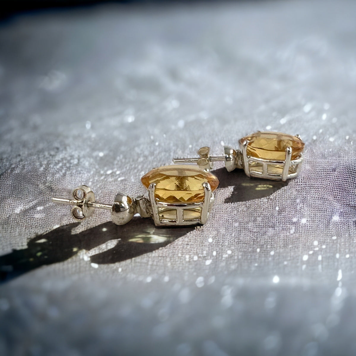 Natural Citrine and Diamond Earrings - November Birthstone - Big Gemstone Dangle Earrings - Gift for Her - Solid Sterling Silver Earrings