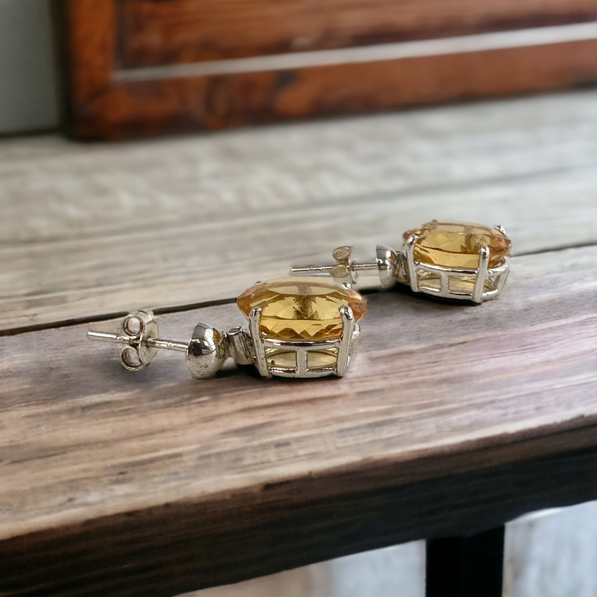 Natural Citrine and Diamond Earrings - November Birthstone - Big Gemstone Dangle Earrings - Gift for Her - Solid Sterling Silver Earrings