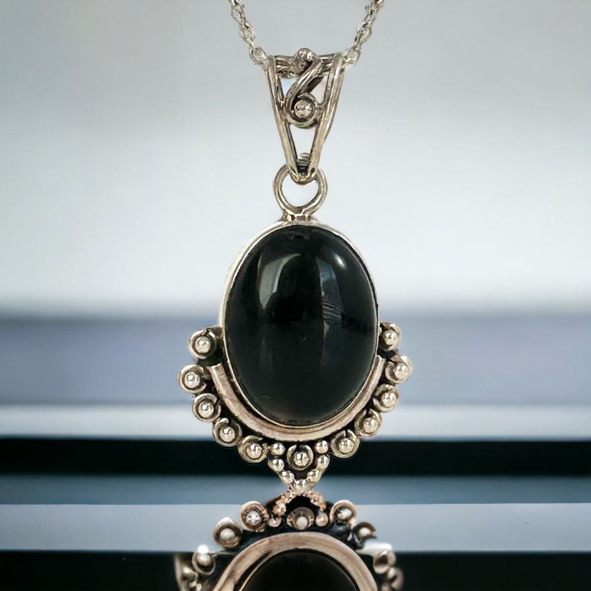 Genuine Black Onyx Silver Pendant - Exquisitely Crafted Pendant - Black Onyx Cabochon Pendant - Gift for Her - Solid Sterling Silver Pendant