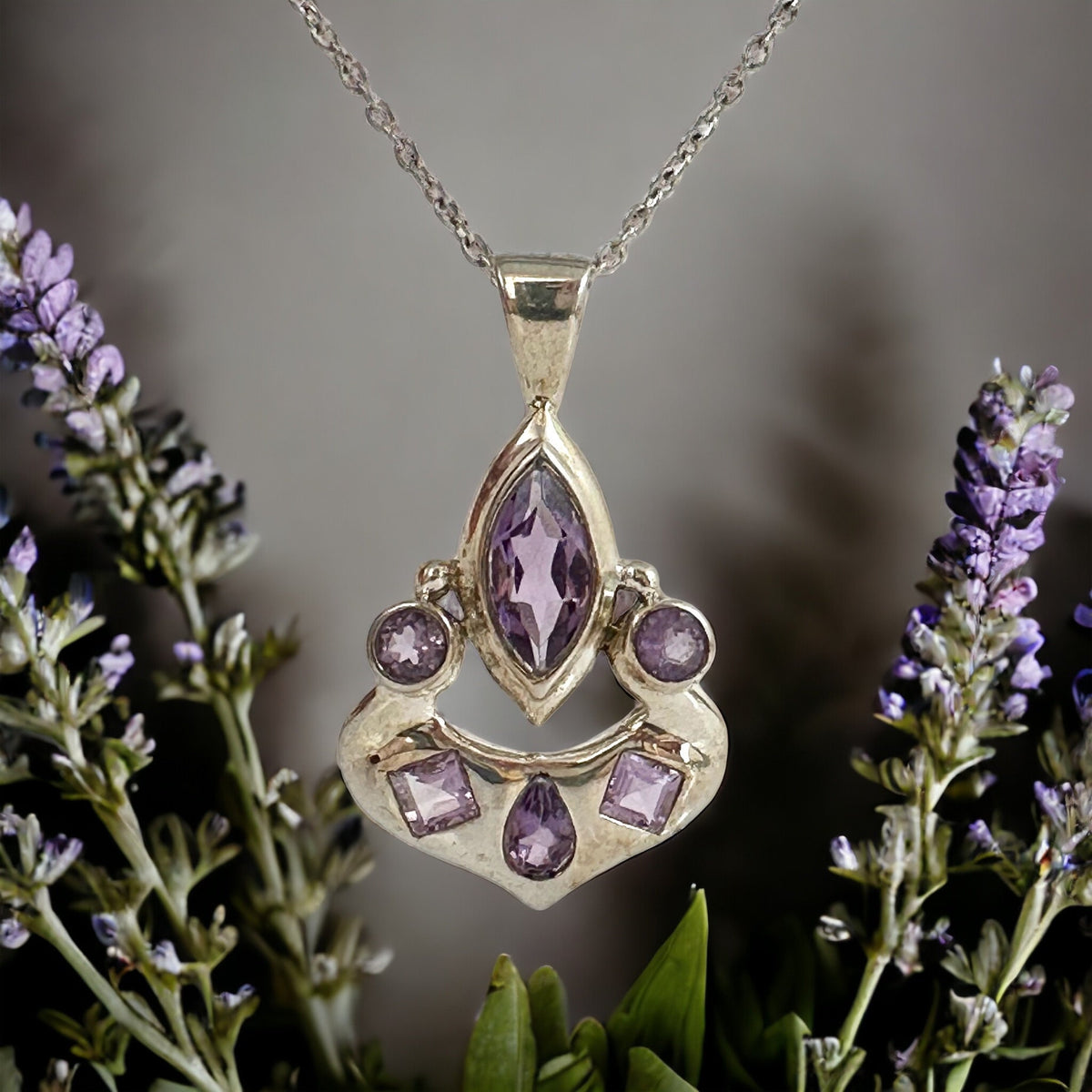 Genuine Amethyst Silver Pendant - Unique Amethyst Pendant - Aladdin Pendant - February Birthstone - Solid 925 Sterling Silver Pendant