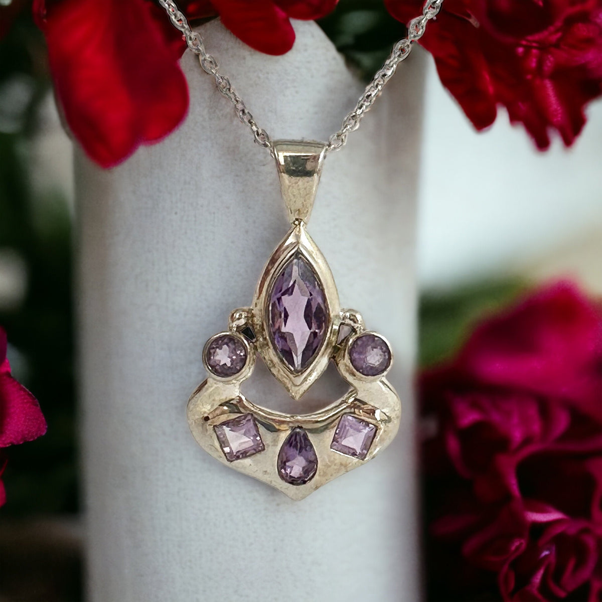 Genuine Amethyst Silver Pendant - Unique Amethyst Pendant - Aladdin Pendant - February Birthstone - Solid 925 Sterling Silver Pendant