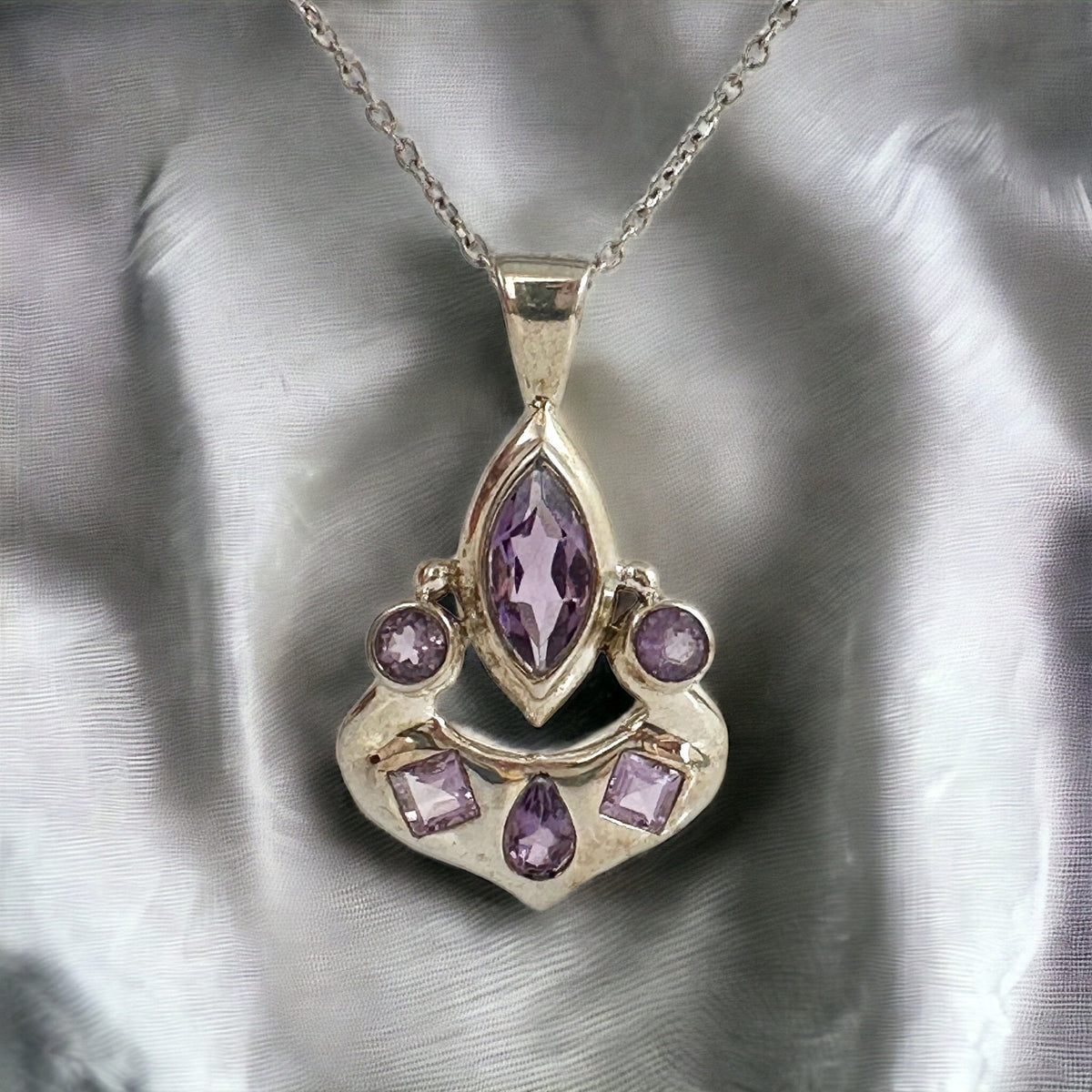 Genuine Amethyst Silver Pendant - Unique Amethyst Pendant - Aladdin Pendant - February Birthstone - Solid 925 Sterling Silver Pendant