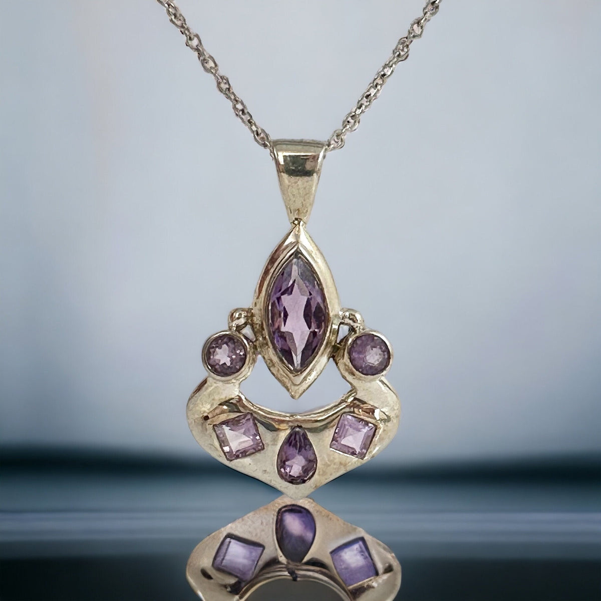 Genuine Amethyst Silver Pendant - Unique Amethyst Pendant - Aladdin Pendant - February Birthstone - Solid 925 Sterling Silver Pendant