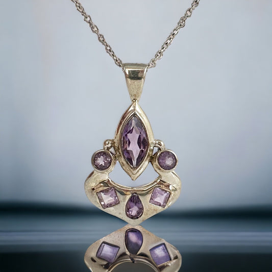 Genuine Amethyst Silver Pendant - Unique Amethyst Pendant - Aladdin Pendant - February Birthstone - Solid 925 Sterling Silver Pendant