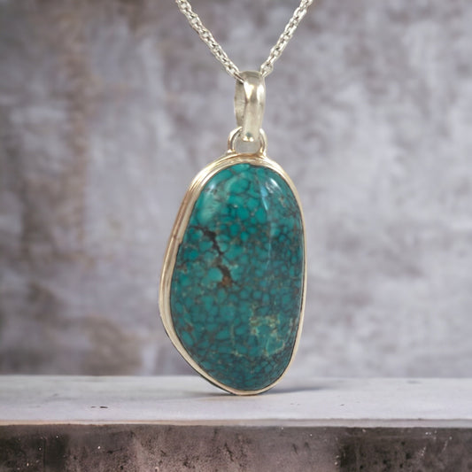 Turquoise Pendant - Gemstone Pendant - Stone Pendant - Men's Pendant - Women's Pendant - Unisex Pendant - Solid 925 Sterling Silver Pendant
