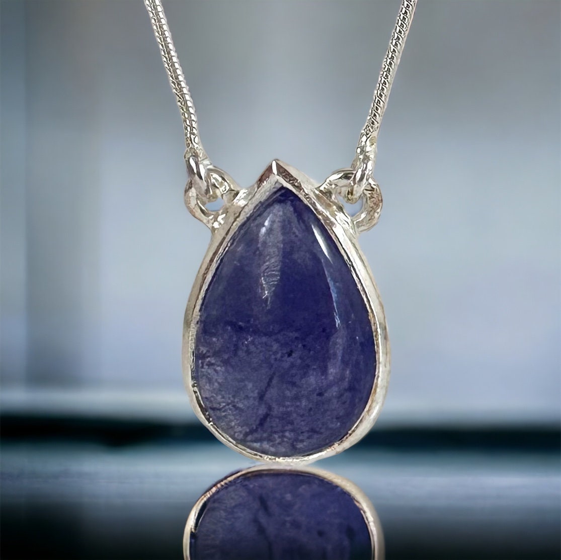 Genuine Tanzanite Pendant with Attached Chain - Pear Shaped Pendant -  Tanzanite Necklace - December Birthstone - Solid Sterling Silver