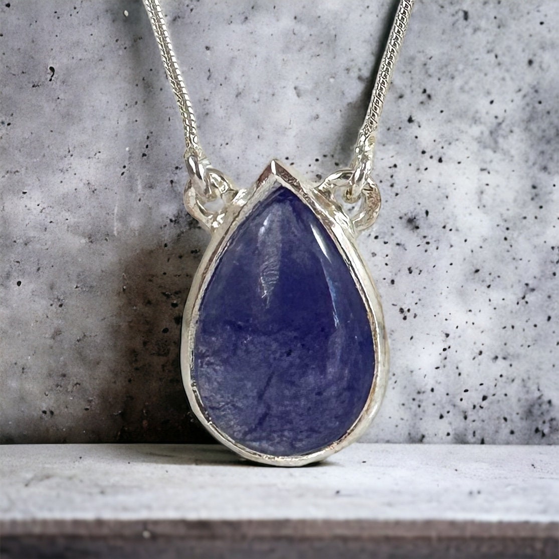 Genuine Tanzanite Pendant with Attached Chain - Pear Shaped Pendant -  Tanzanite Necklace - December Birthstone - Solid Sterling Silver