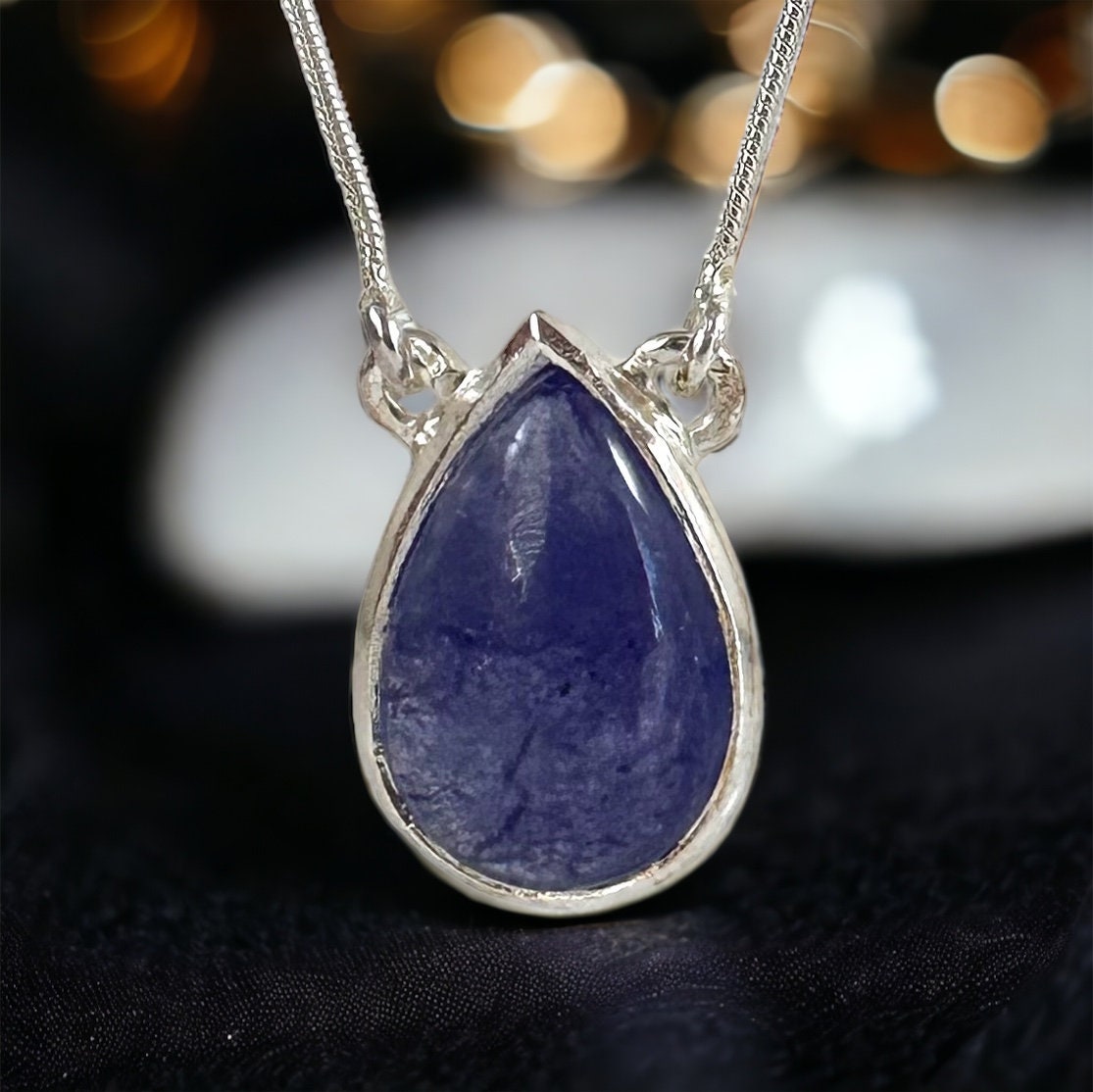 Genuine Tanzanite Pendant with Attached Chain - Pear Shaped Pendant -  Tanzanite Necklace - December Birthstone - Solid Sterling Silver