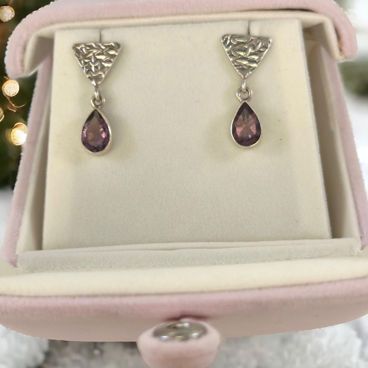 Genuine Amethyst Earrings & Pendant Set with FREE Chain - Amethyst Earrings - Amethyst Pendant - February Birthstone - Solid Sterling Silver