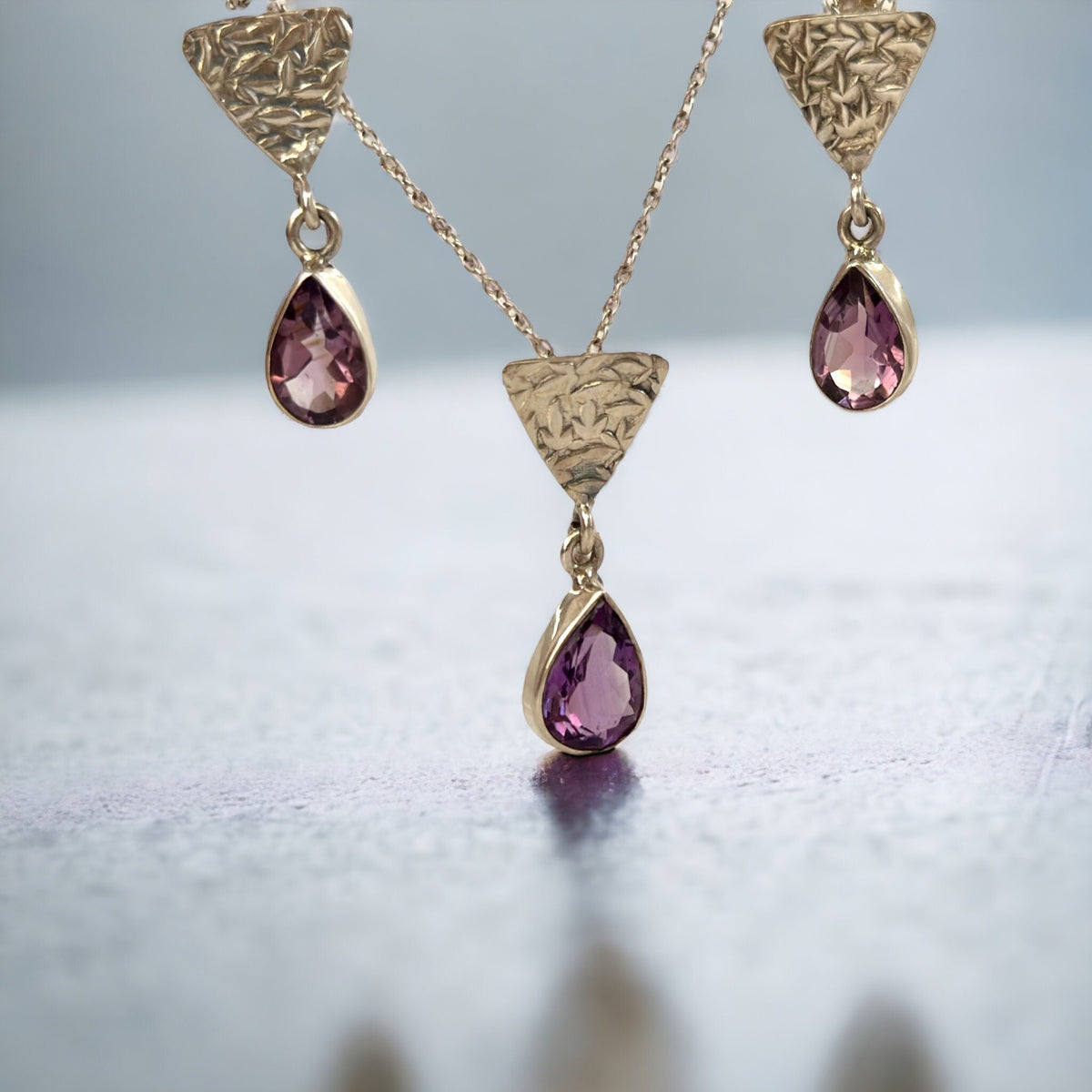 Genuine Amethyst Earrings & Pendant Set with FREE Chain - Amethyst Earrings - Amethyst Pendant - February Birthstone - Solid Sterling Silver