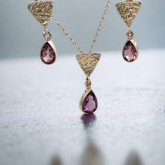 Genuine Amethyst Earrings & Pendant Set with FREE Chain - Amethyst Earrings - Amethyst Pendant - February Birthstone - Solid Sterling Silver