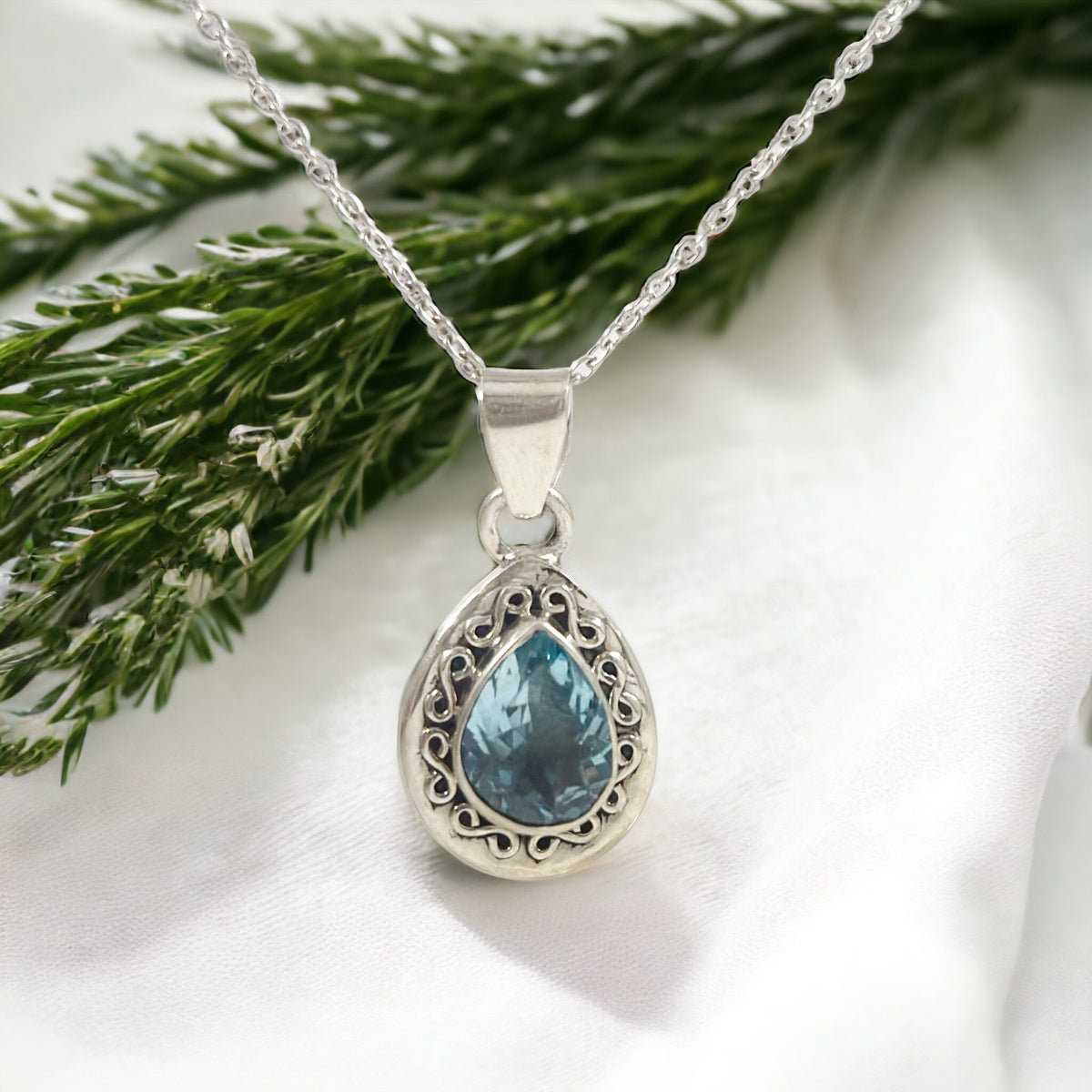 Genuine Blue Topaz Earrings & Pendant Set with FREE Chain - Blue Topaz Earrings - Blue Topaz Pendant - December Birthstone - Solid 925Silver