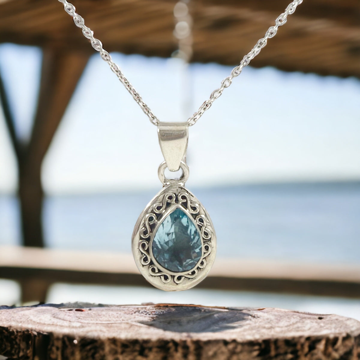 Genuine Blue Topaz Earrings & Pendant Set with FREE Chain - Blue Topaz Earrings - Blue Topaz Pendant - December Birthstone - Solid 925Silver