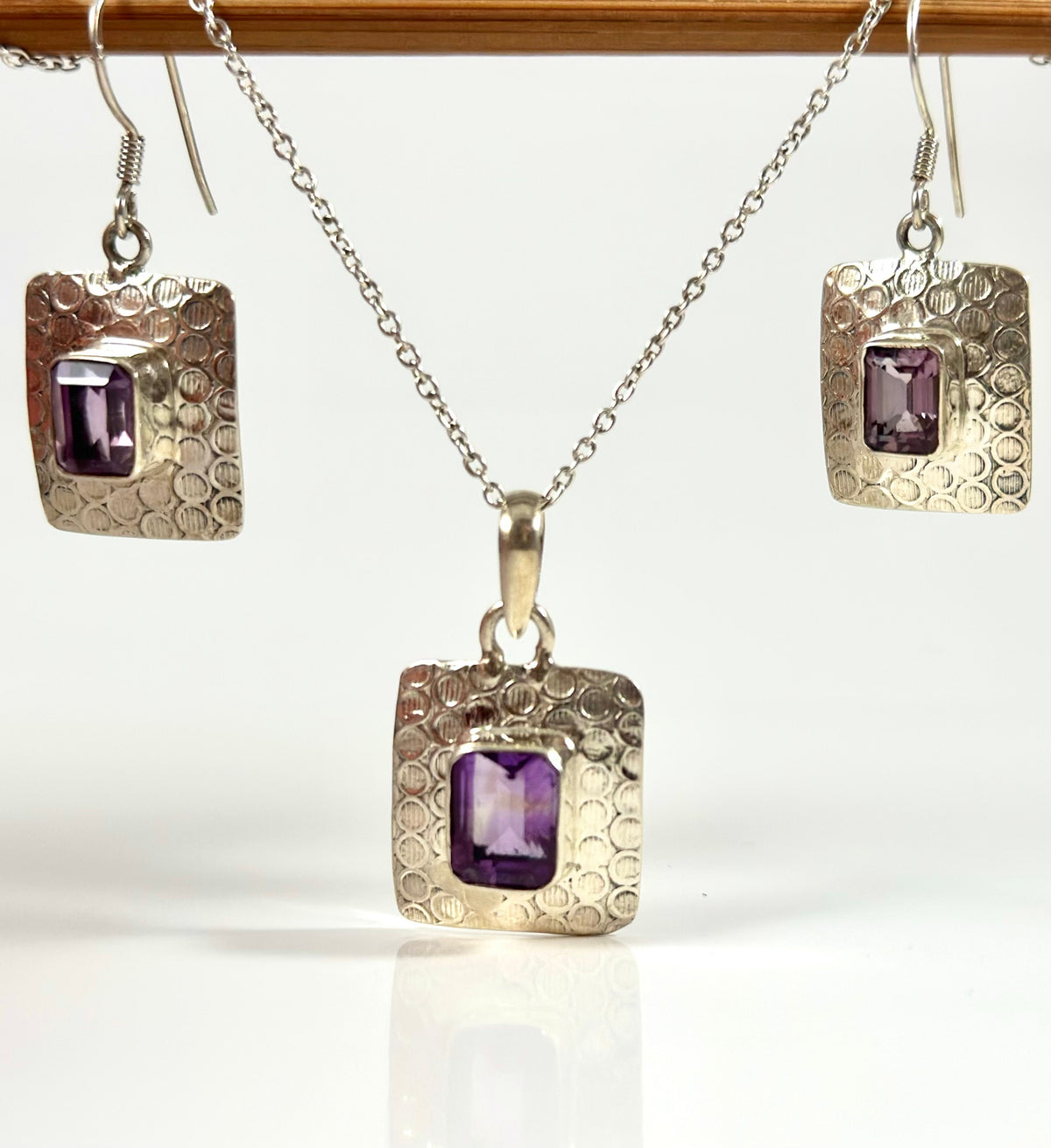 Genuine Amethyst Earrings-Pendant-Ring Set with FREE Chain - Amethyst Earrings - Amethyst Pendant - February Birthstone - Solid 925 Silver