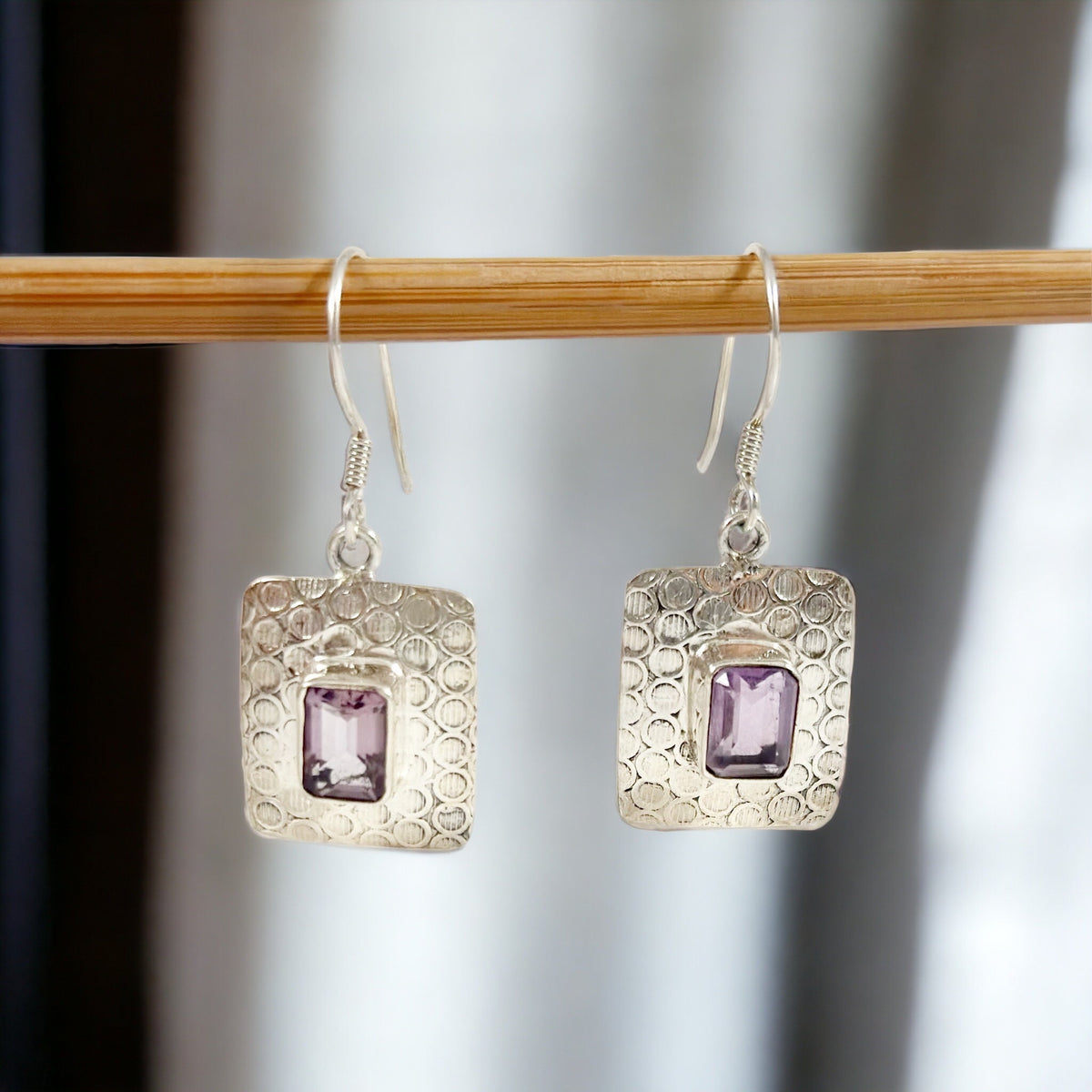 Genuine Amethyst Earrings-Pendant-Ring Set with FREE Chain - Amethyst Earrings - Amethyst Pendant - February Birthstone - Solid 925 Silver