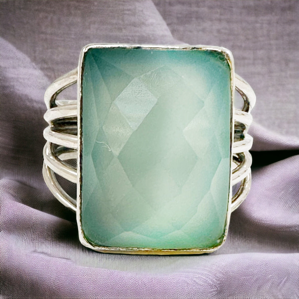 Statement Ring - US 10 - Genuine Chalcedony Ring - Unisex Ring - Men's Statement Ring - Women's Statement Ring - Solid Sterling Silver Ring
