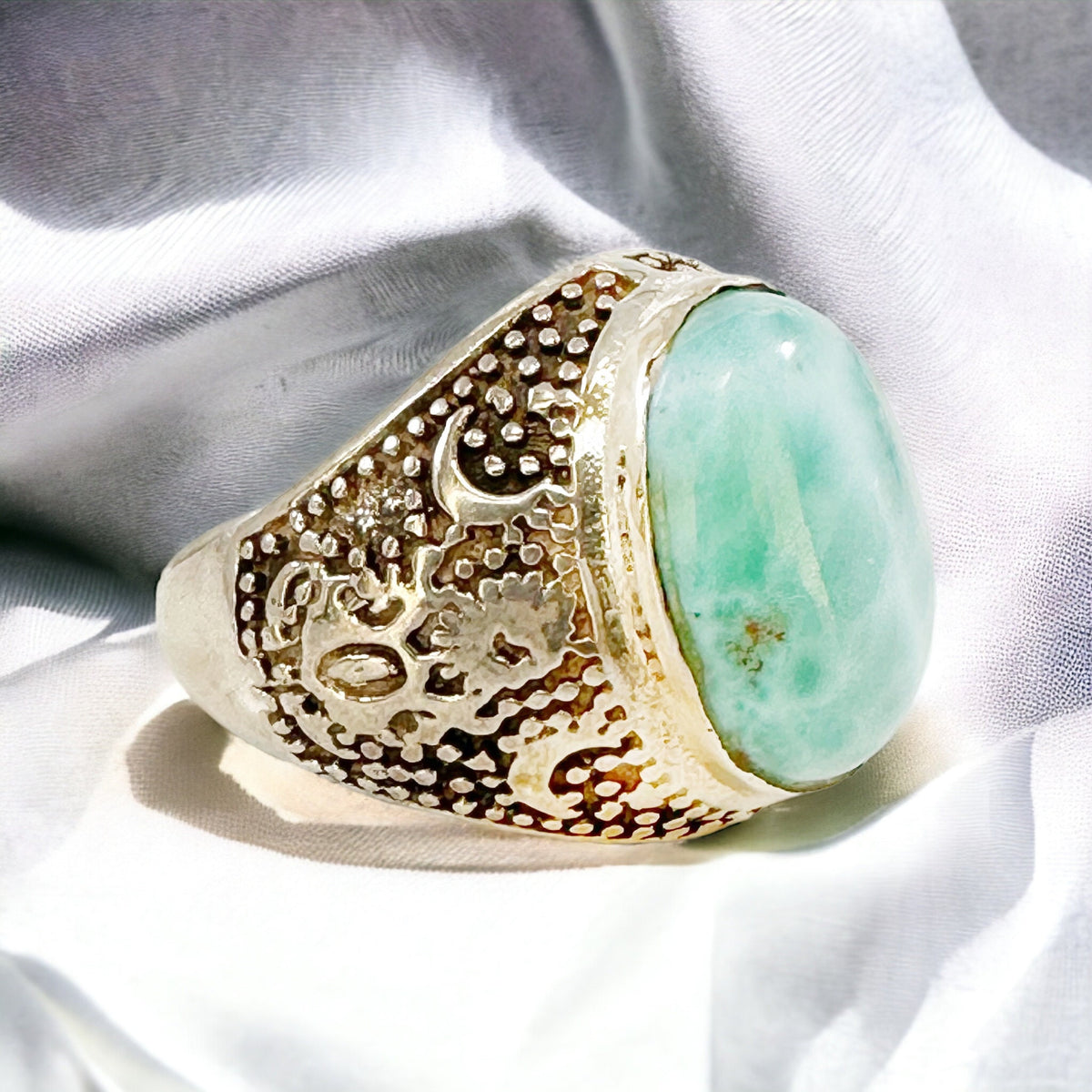 Genuine Larimar Ring - Unisex Ring - Men's Larimar Ring - Women's Larimar Ring - Size 9.5 Ring - Solid 925 Sterling Silver Larimar Ring