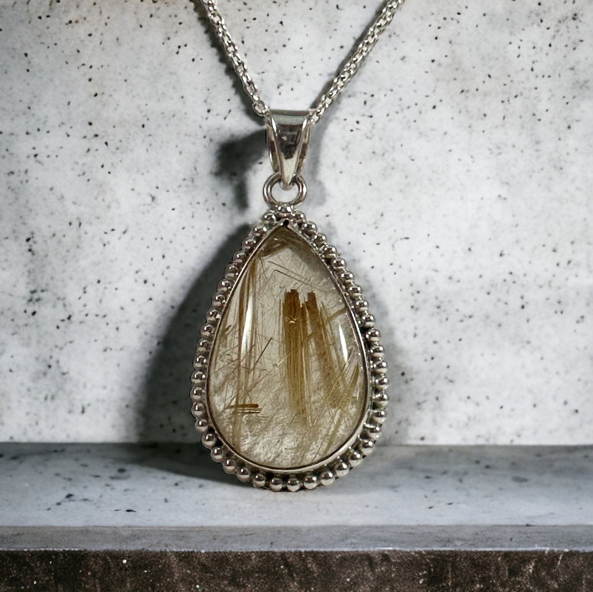 Golden Rutilated Quartz Pendant - High Quality Handpicked Rutile - Genuine Angel Hair Pendant - Solid 925 Sterling Silver Pendant