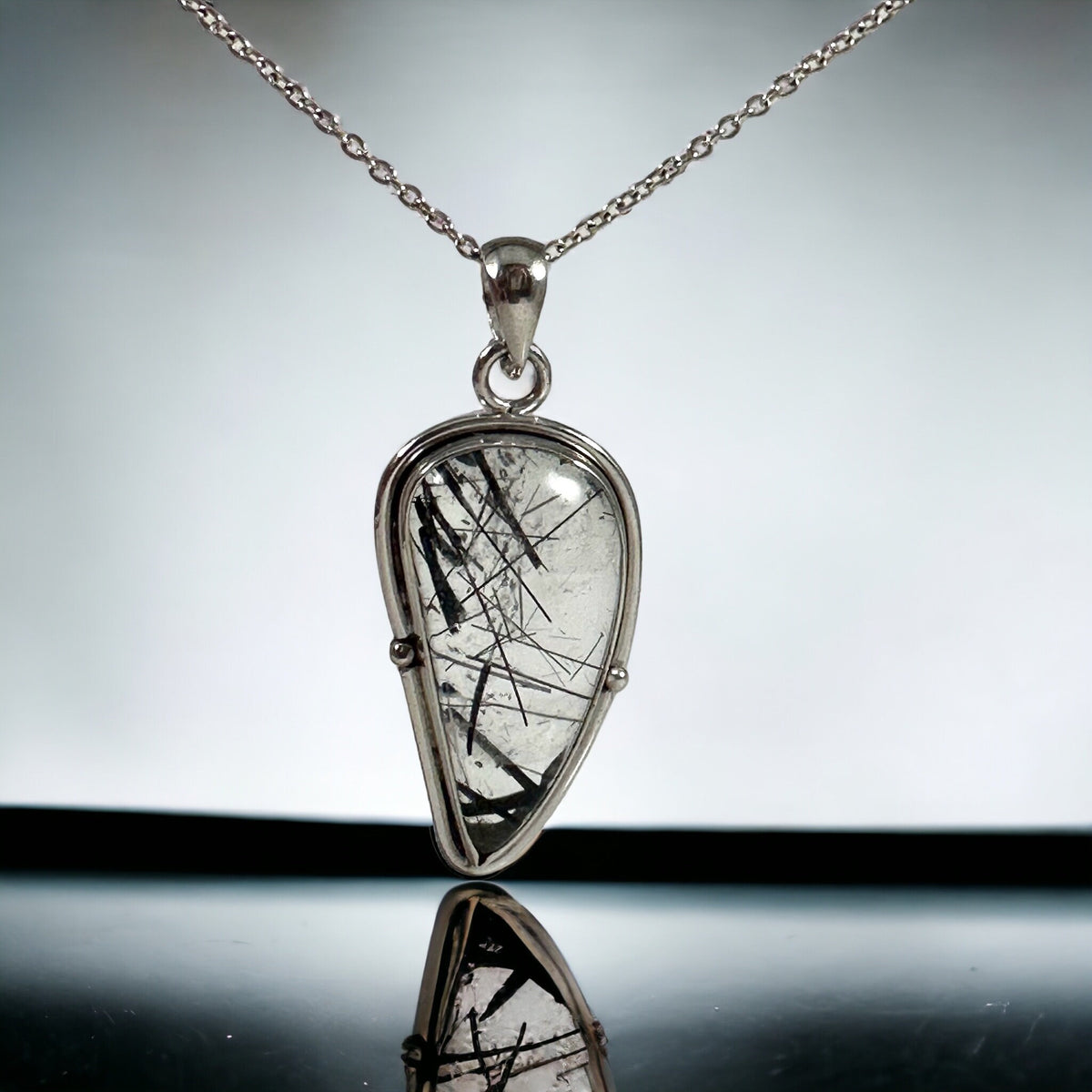 Black Rutile Pendant - Rutile Pendant - High Quality Handpicked Rutile - Genuine Gemstone Pendant - Solid 925 Sterling Silver Pendant