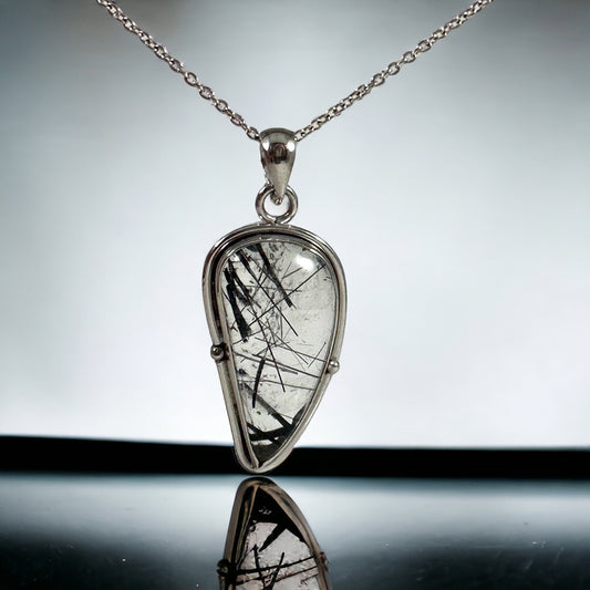 Black Rutile Pendant - Rutile Pendant - High Quality Handpicked Rutile - Genuine Gemstone Pendant - Solid 925 Sterling Silver Pendant
