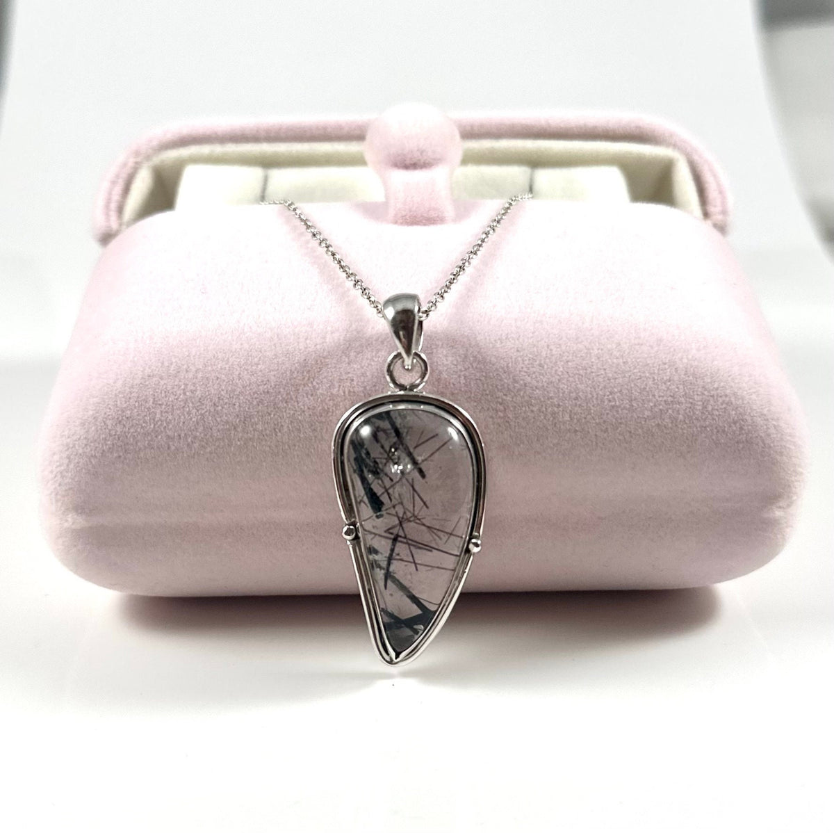 Black Rutilated Quartz Pendant - High Quality Handpicked Rutile - Genuine Gemstone Pendant - Solid 925 Sterling Silver Pendant