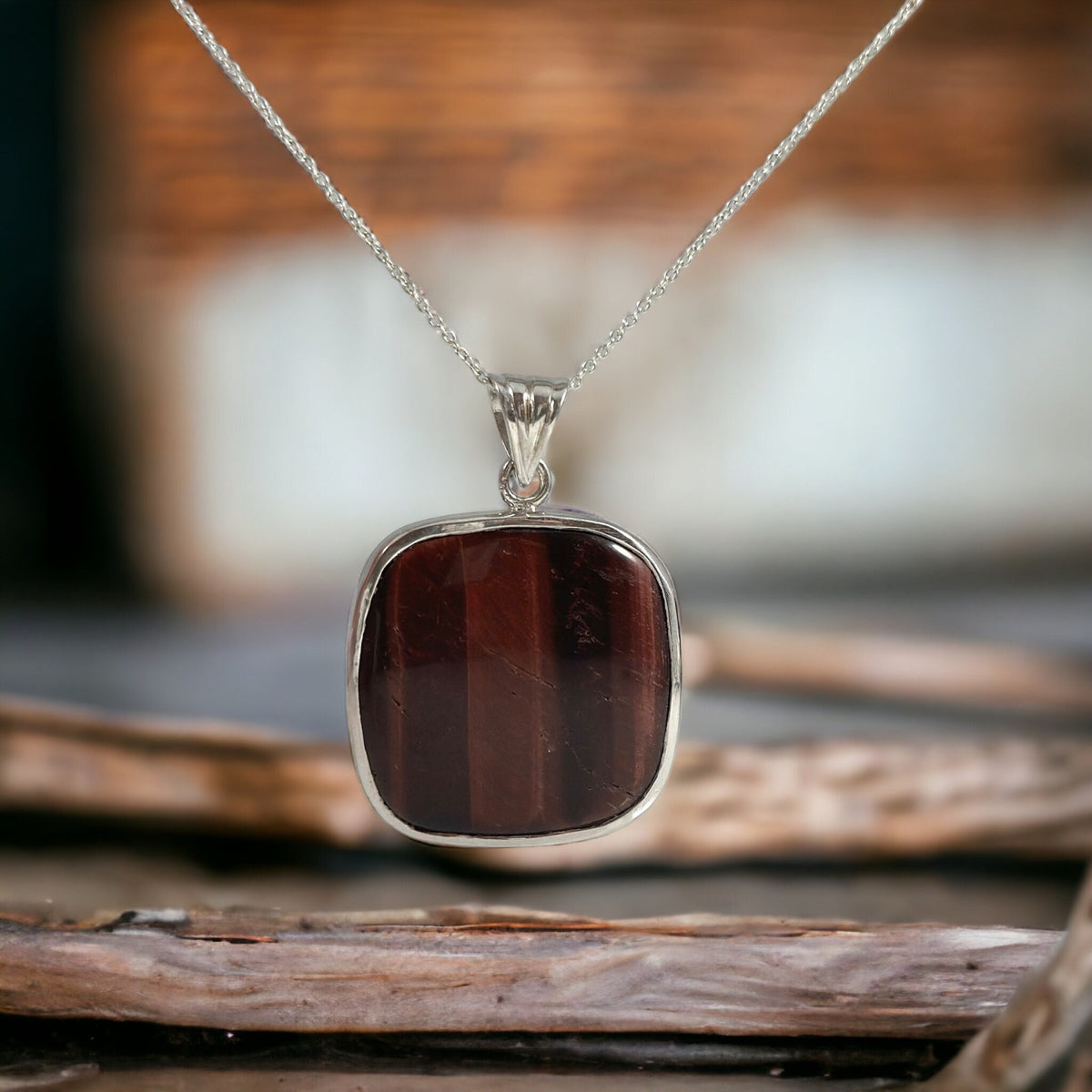 Red Tiger Eye Pendant - Tiger Eye Pendant - Gemstone Pendant - Birthday - Anniversary - Solid 925 Sterling Silver Pendant