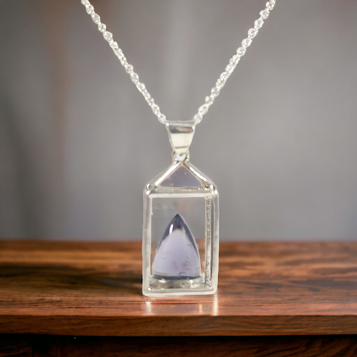 Unique Amethyst Lantern Pendant with Chain - One of a Kind Amethyst Flame Pendant - Ready to Ship - February Birthstone - 925 Silver Pendant