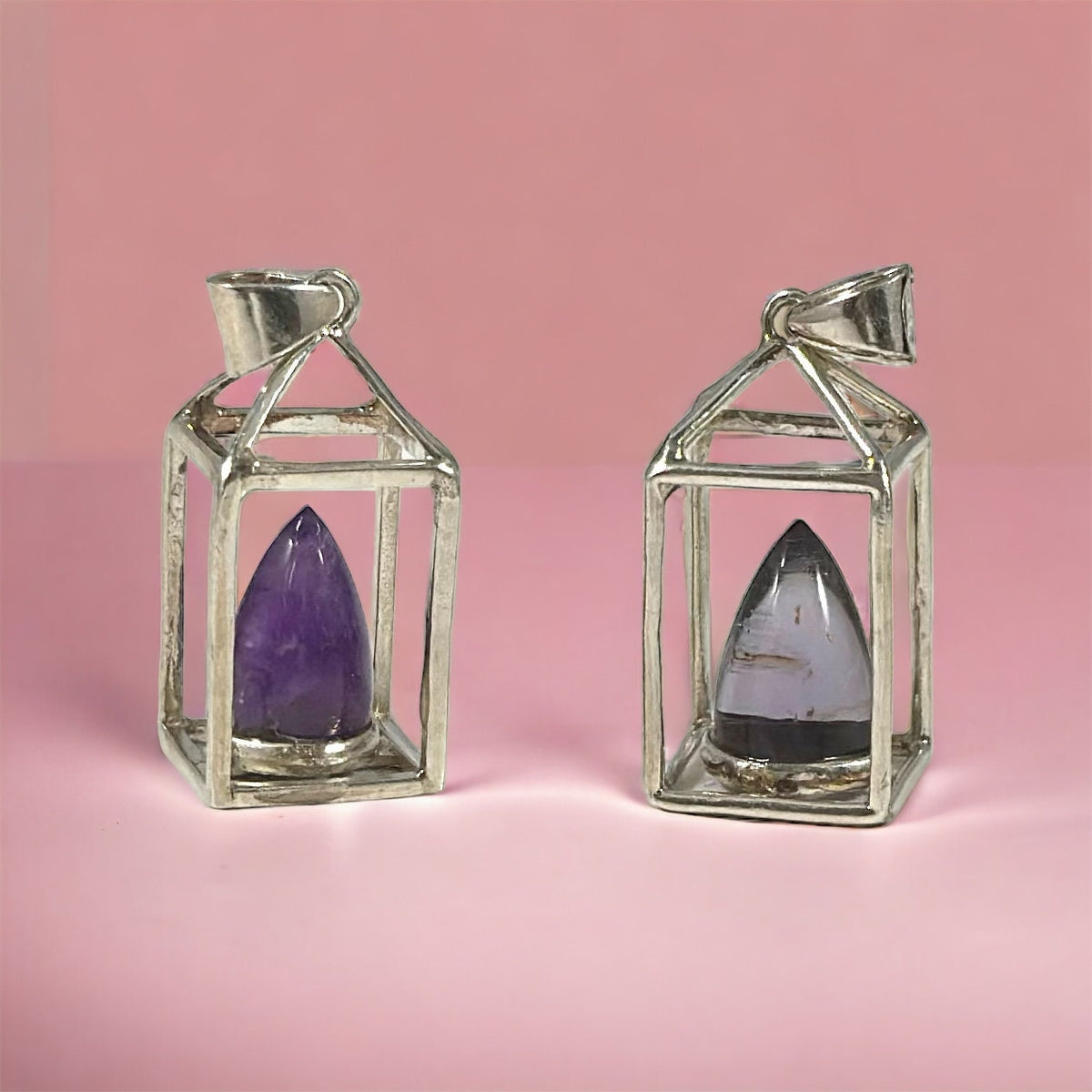 Unique Amethyst Lantern Pendant with Chain - One of a Kind Amethyst Flame Pendant - Ready to Ship - February Birthstone - 925 Silver Pendant