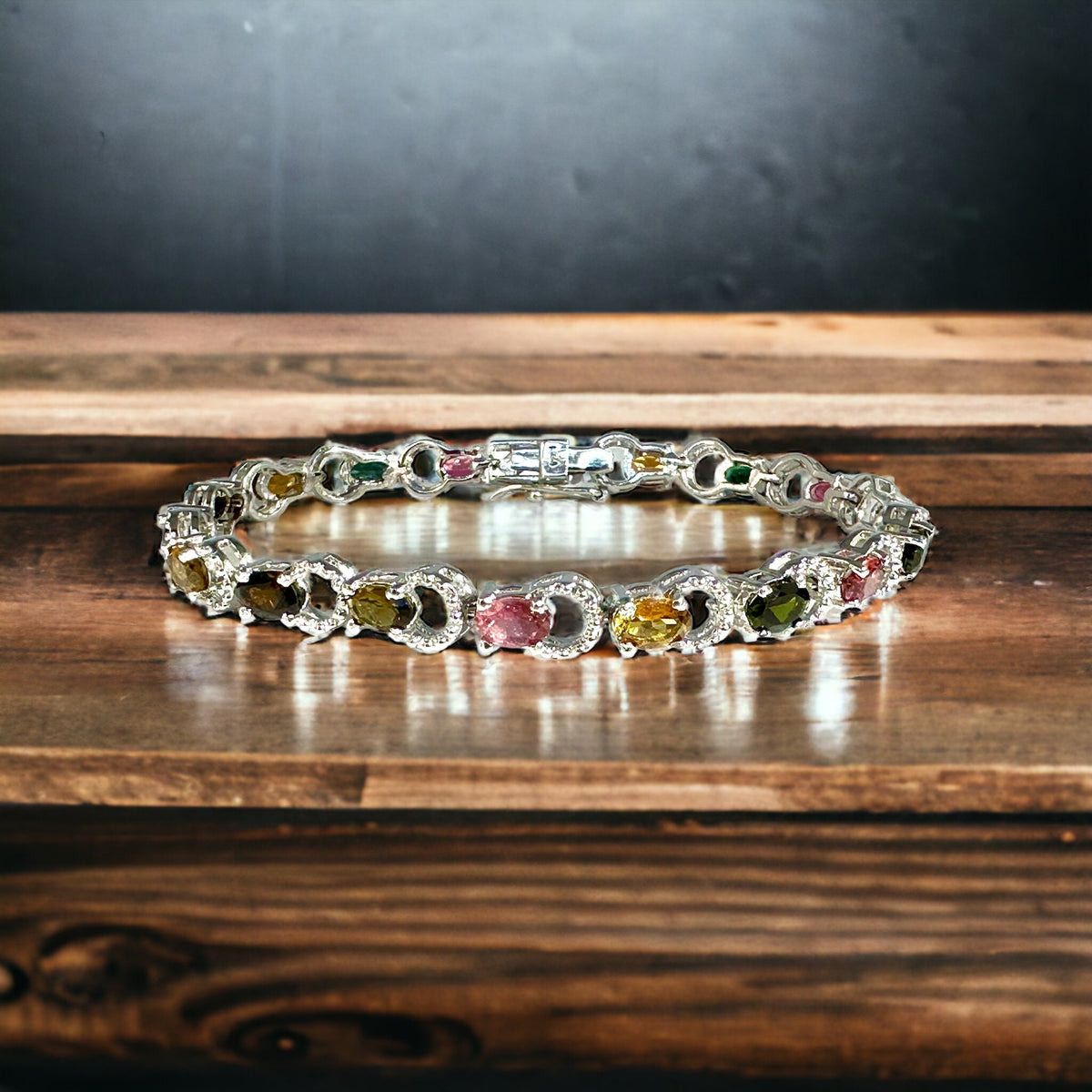 Natural Multi-Tourmaline Bracelet - Stunning Bracelet - Sleek Link Bracelet - Multi Gemstone Bracelet - Solid 925 Sterling Silver Bracelet