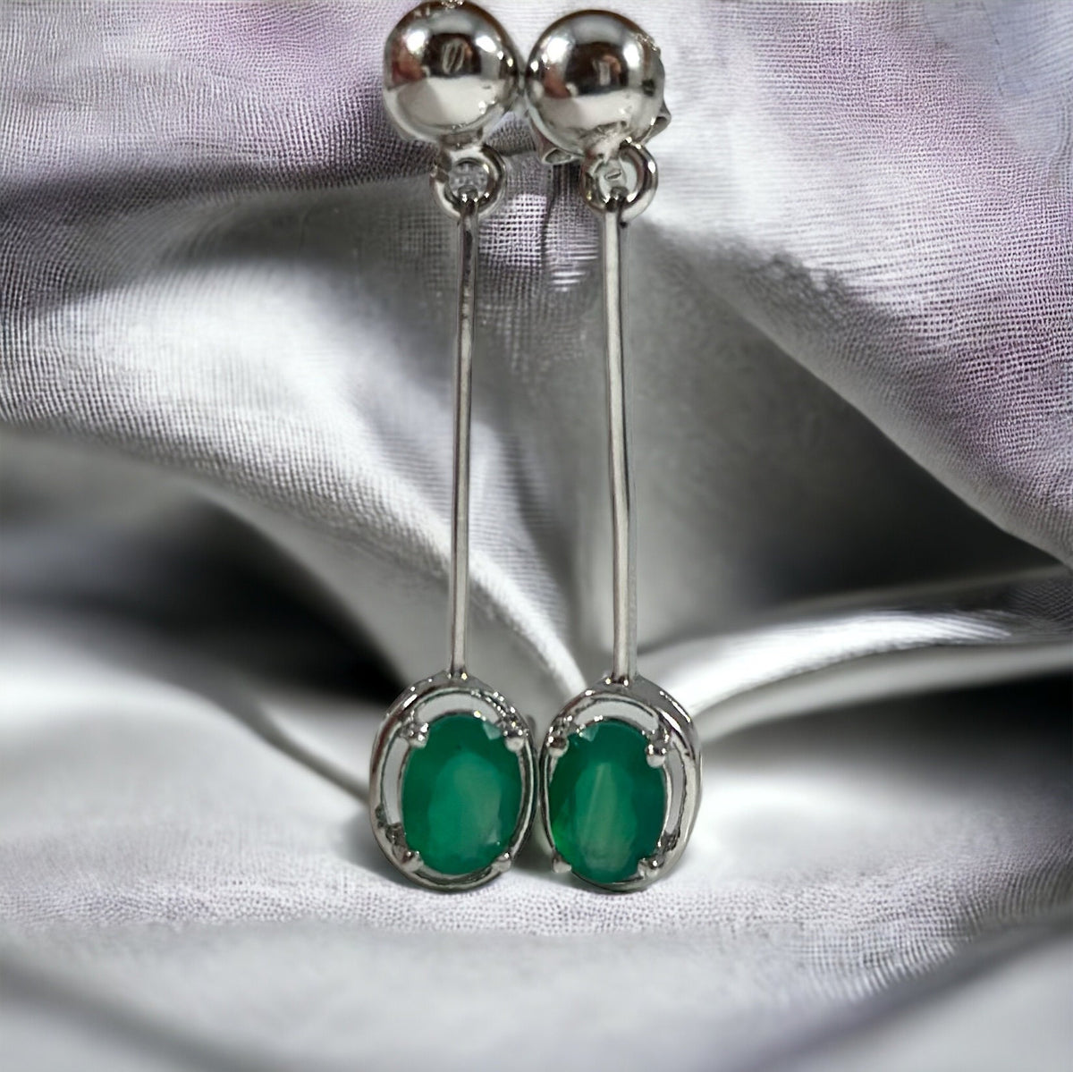 Green Onyx Earrings - Gemstone Dangle Earrings - Danglers- Green Dangle Earrings- 925 Sterling Silver