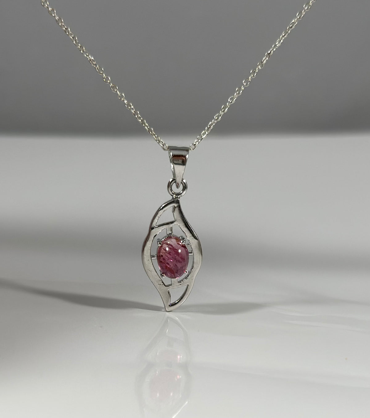 Natural Pink Tourmaline Pendant with Free Chain - Tourmaline Cabochon Pendant - Pink Gemstone Pendant - Solid 925 Sterling Silver Pendant