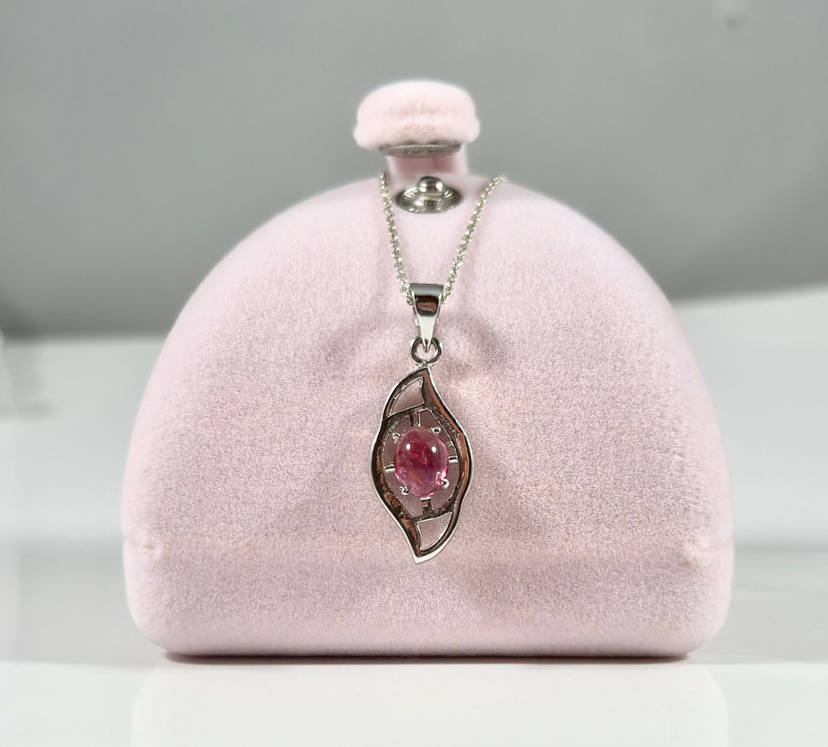 Natural Pink Tourmaline Pendant with Free Chain - Tourmaline Cabochon Pendant - Pink Gemstone Pendant - Solid 925 Sterling Silver Pendant