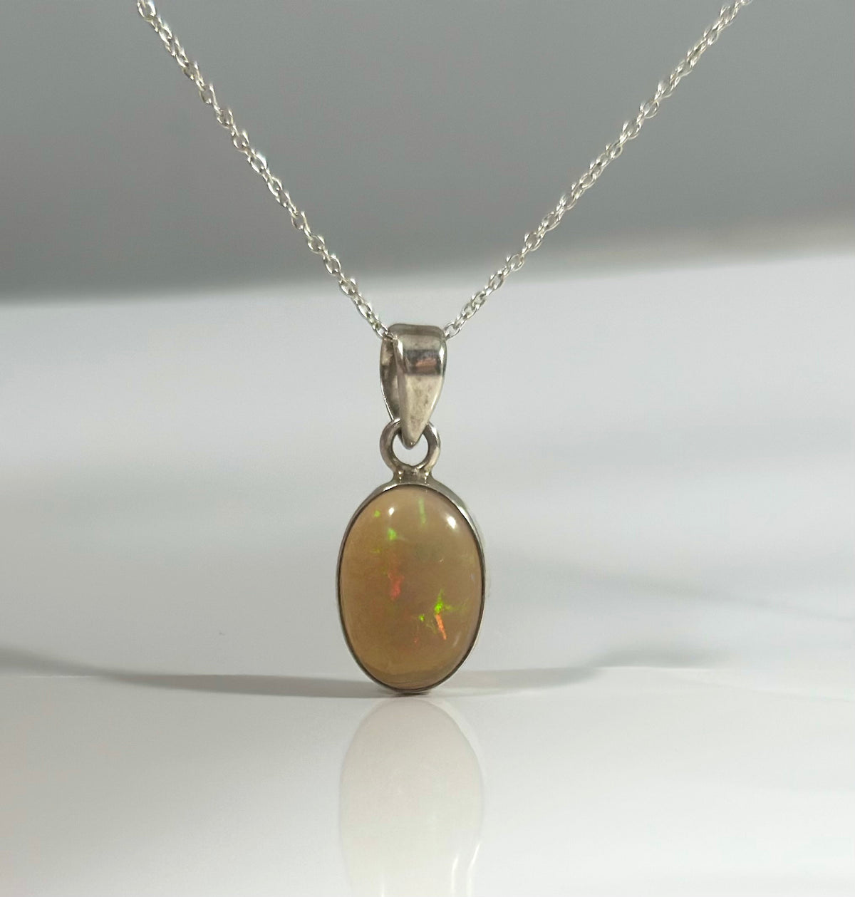 Natural Ethiopian Opal Pendant with Chain - Flashy Opal Pendant - Opal Necklace - Opal Pendant for Her - Solid 925 Sterling Silver Pendant