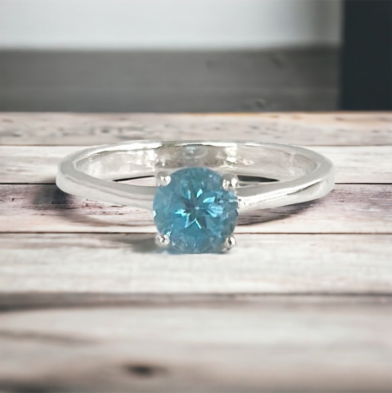 Natural Blue Topaz Sleek Ring - US 7.5 - Blue Topaz Ring - November Birthstone - Gemstone Ring - Engagement Ring - Sterling Silver Ring