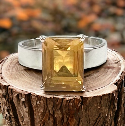 Gorgeous Citrine Ring - Citrine Square Shaped Ring - Sqaure Citrine Ring - Size US 7.0 Citrine Ring - Solid 925 Sterling Silver Ring