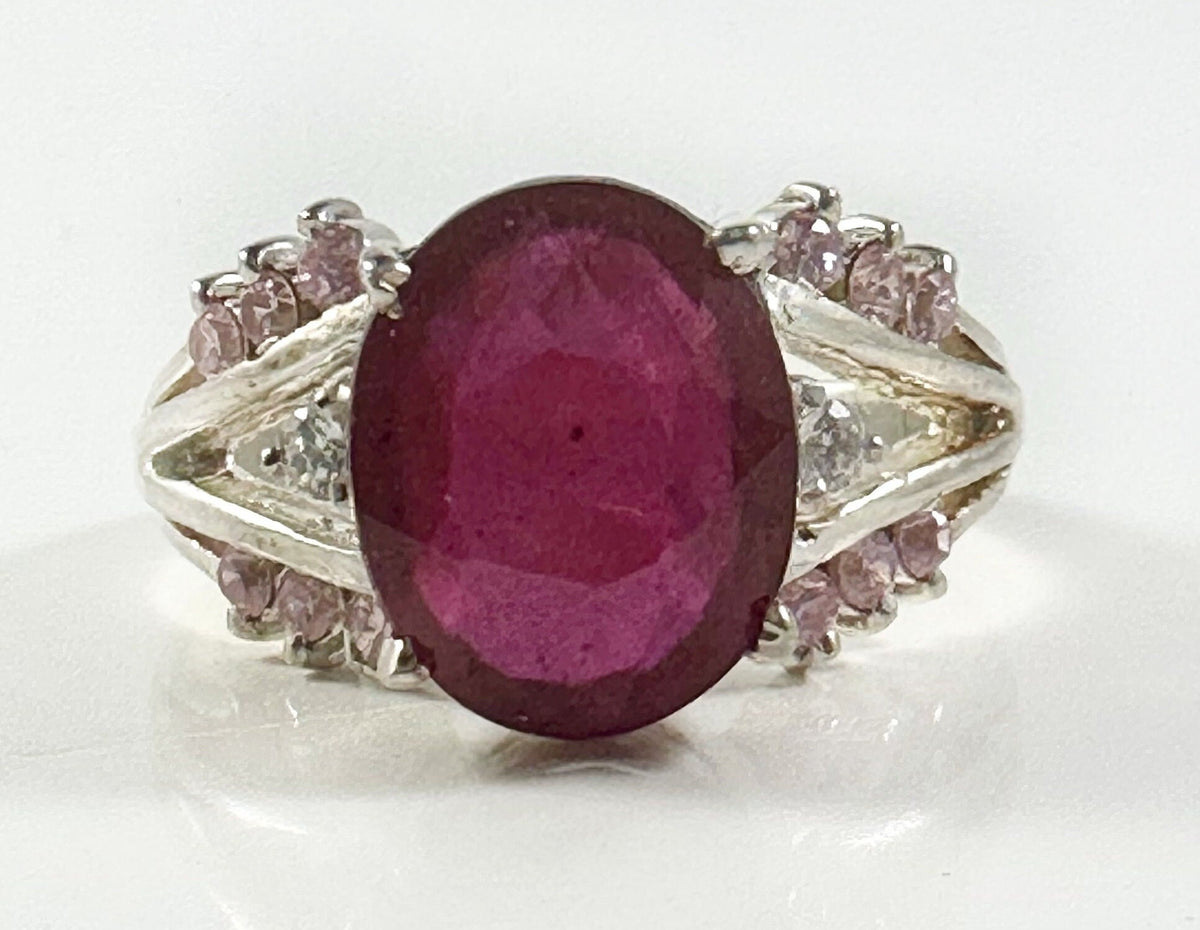 SOLD - WAITLIST AVAILABLE Natural Ruby, Pink Tourmaline and Moissanite Ring - Ruby Moissanite Ring - Gift for Her - 925 Sterling Silver Ring