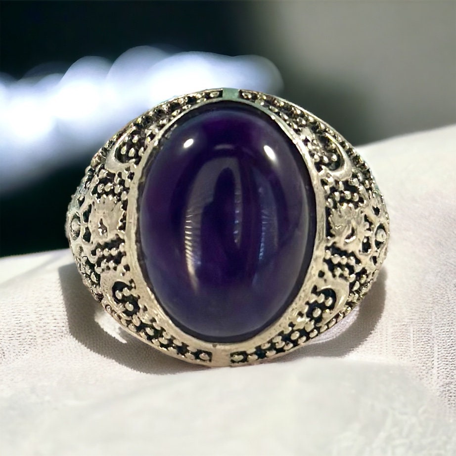 Amethyst Ring - US 9.5 - Unisex Amethyst Ring - Men's Amethyst Ring - Statement Ring - Solid 925 Sterling Silver Ring
