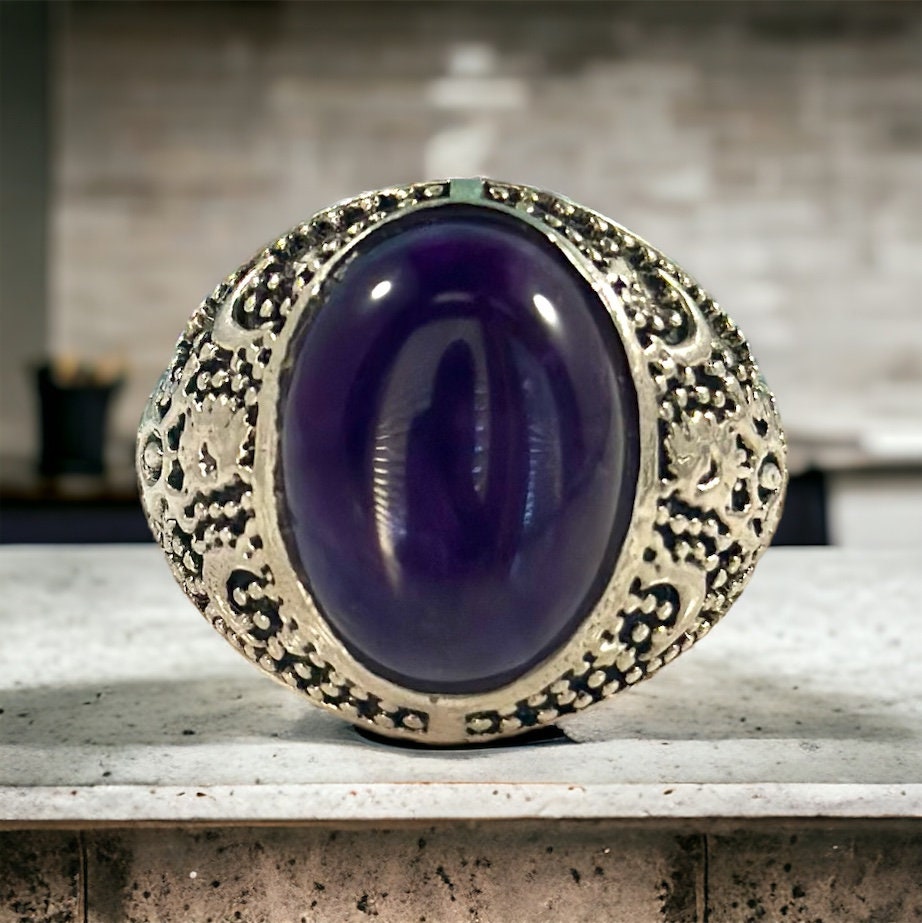 Amethyst Ring - US 9.5 - Unisex Amethyst Ring - Men's Amethyst Ring - Statement Ring - Solid 925 Sterling Silver Ring