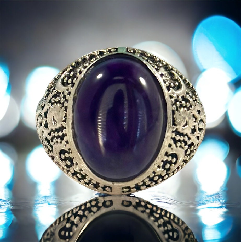 Amethyst Ring - US 9.5 - Unisex Amethyst Ring - Men's Amethyst Ring - Statement Ring - Solid 925 Sterling Silver Ring