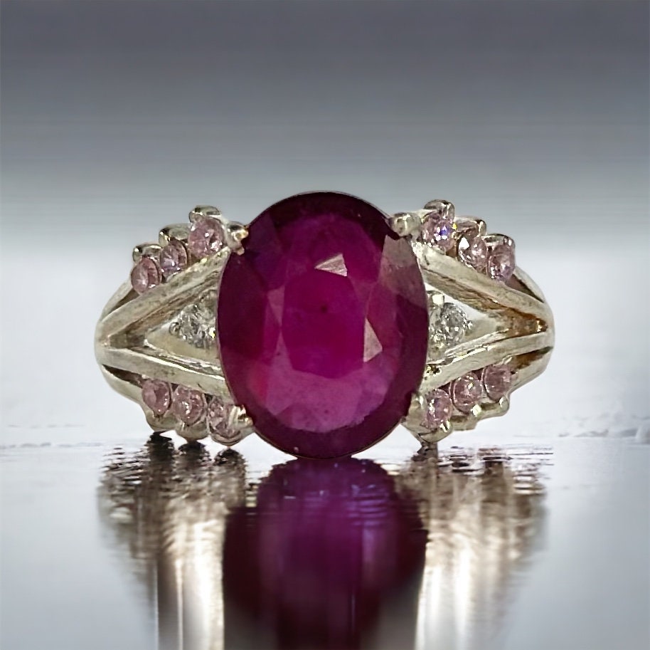 SOLD - WAITLIST AVAILABLE Natural Ruby, Pink Tourmaline and Moissanite Ring - Ruby Moissanite Ring - Gift for Her - 925 Sterling Silver Ring